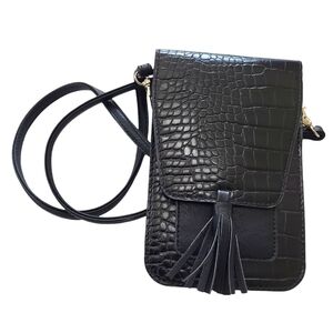 Black Croc-Embossed Crossbody Bag